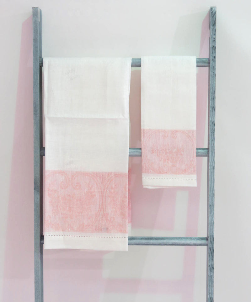 Set asciugamano+ospite puro lino "Ricciolo var.rosa"