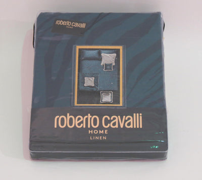 Completo letto matrimoniale "Macro Zebrage v.blu" di Roberto Cavalli